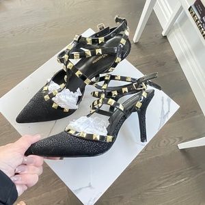 BCBGeneration Black Heels with Gold Studs